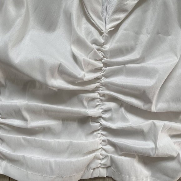 Tadashi Ruched Zip Back Collared Pin Tuck Top Women's White Cuff Sleeves Solid - Picture 4 of 7